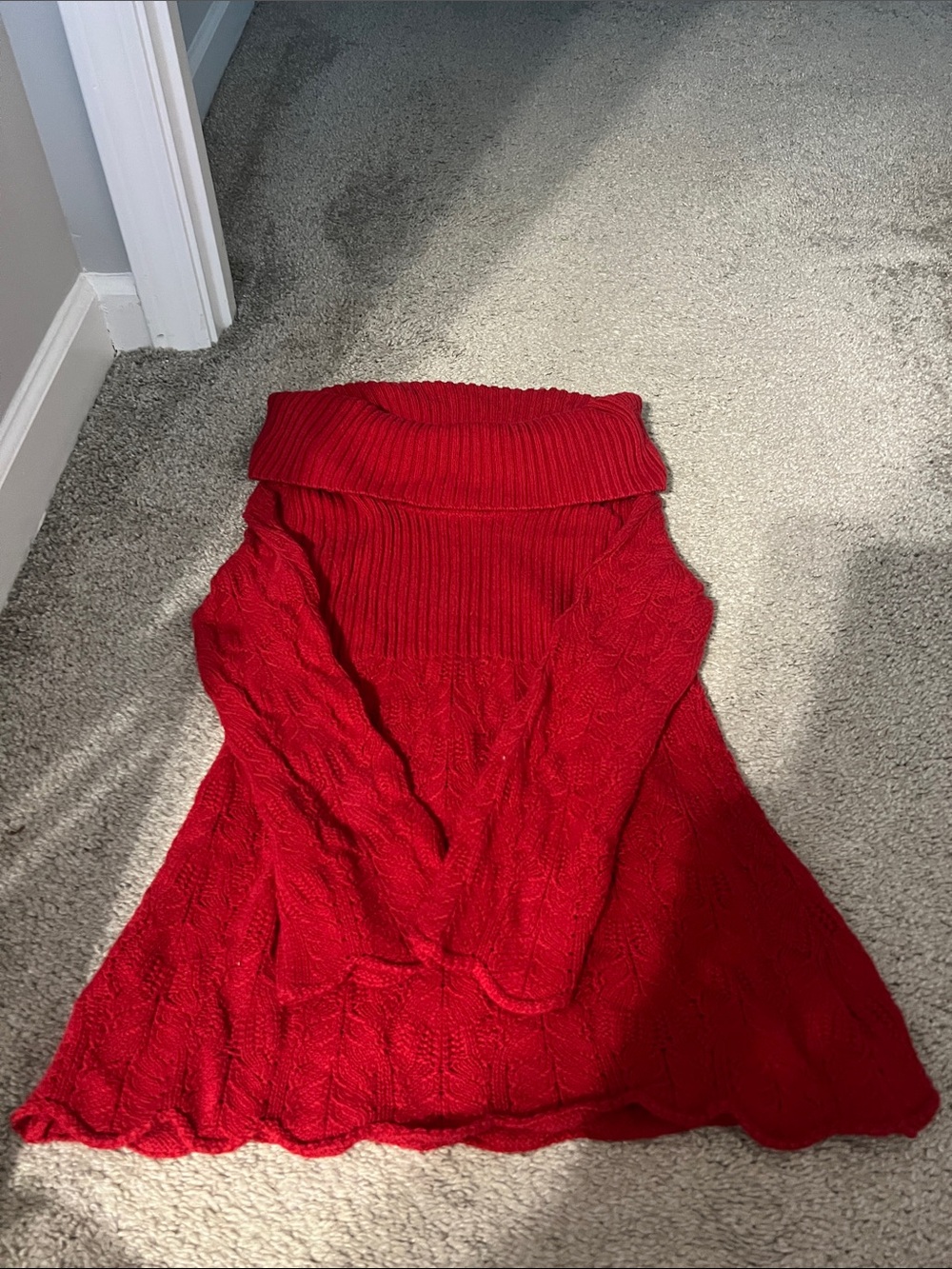 Style & Co. Red Off-the-Shoulder Cable Knit Sweater